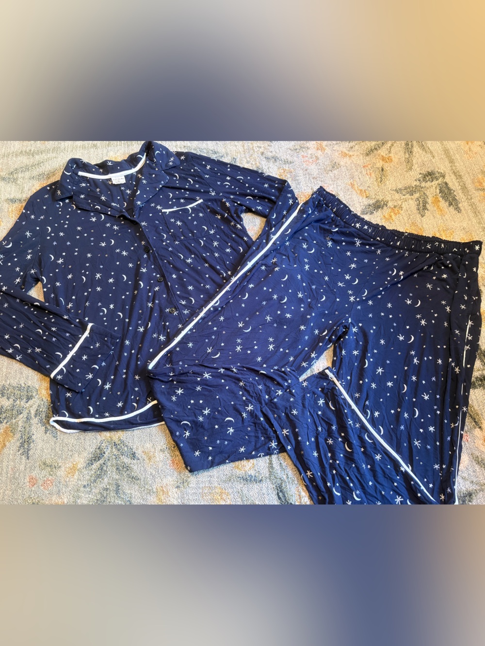 Soma Pajama Set Womens XL Blue Long Sleeve Pockets Moon Stars